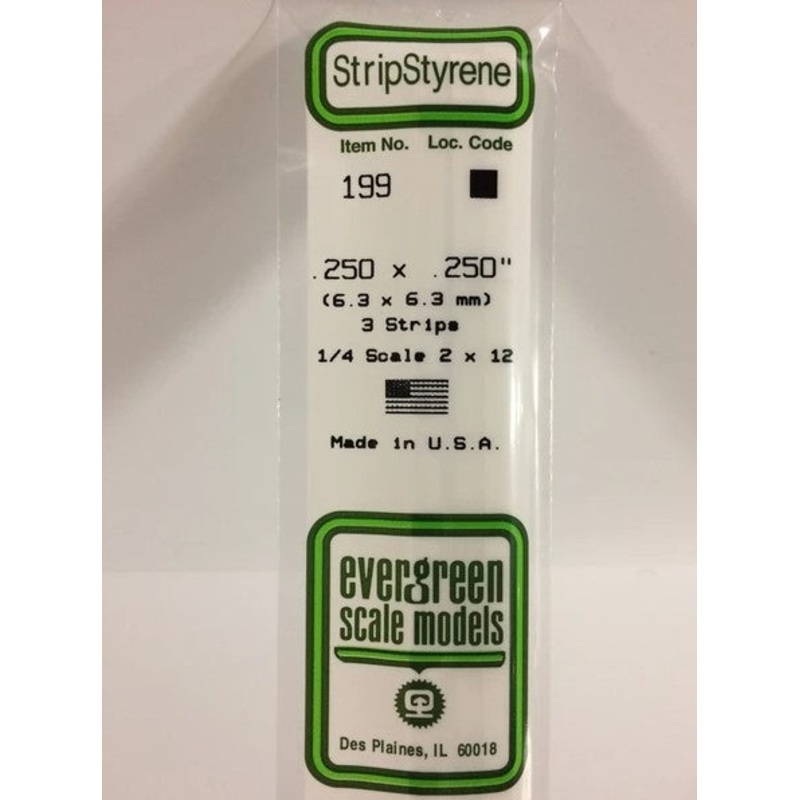 Evergreen 199 .250 x .250" / 6.3 x 6.3mm Square (3pcs)