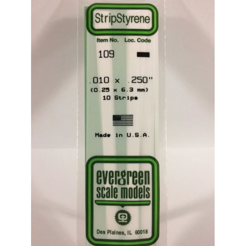 Evergreen 109 .010" x .250" (0.25 x 6.3mm) Strips (10pcs)