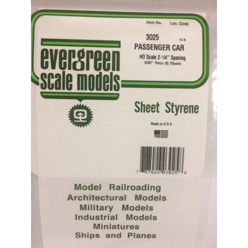 Evergreen 3025 .025" Passenger Car Siding