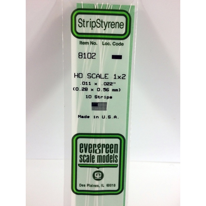Evergreen 8102 Styrene Plastic Strips 1"x 2" HO x 14" (10)