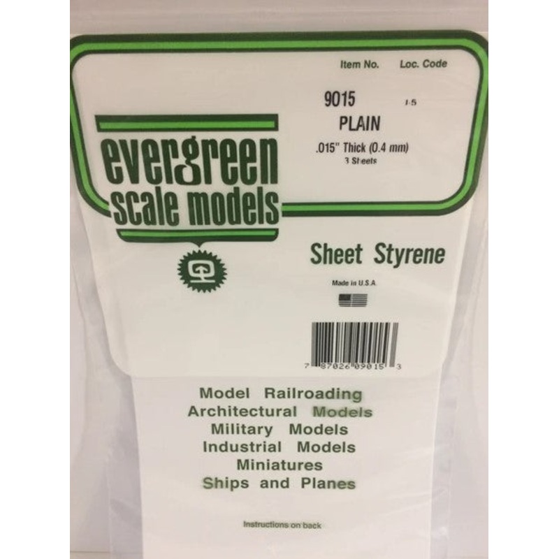 Evergreen 9015 .015" / 0.4mm thick Sheet (3pcs)