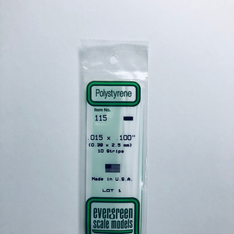 Evergreen 115 Styrene Plastic Strips 0.015"x 0.100" x 14"  (10)