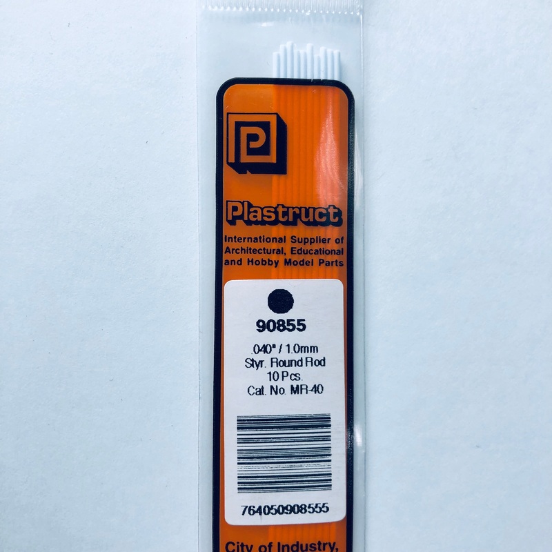 Plastruct 90855 Styrene Round Rod 0.040"x 10" (10)