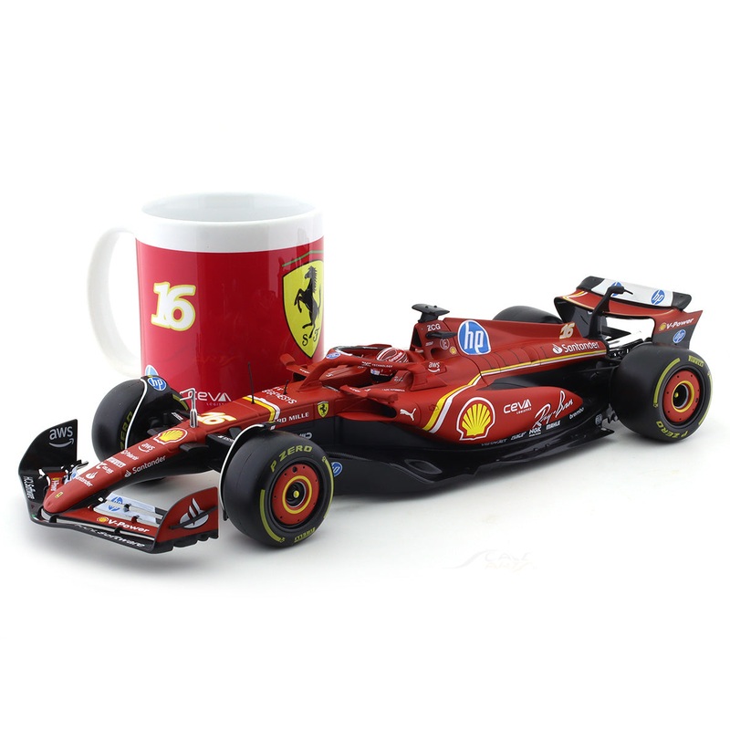 2024 Ferrari SF24 #16 Charles Leclerc 1:18 Bburago Scale Model car & coffee mug