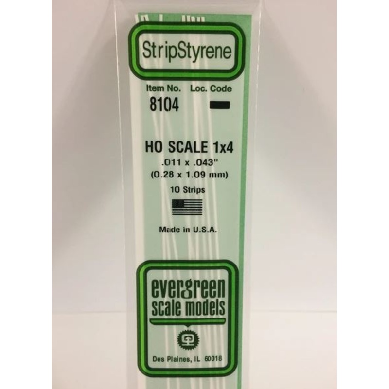 Evergreen 8104 .011" x .046" Ho Scale Strip