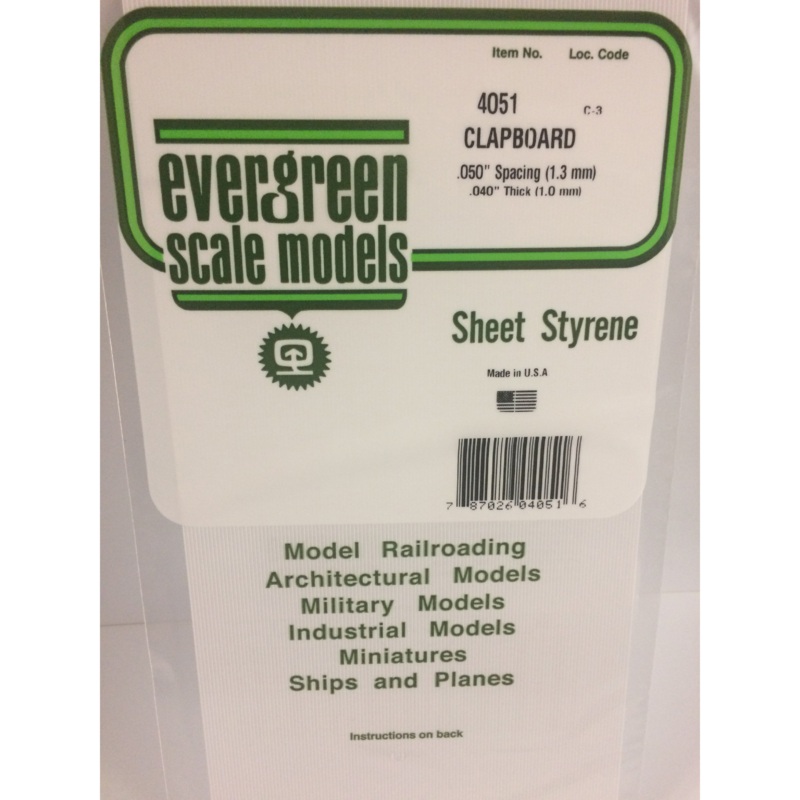 Evergreen 4051 Styrene Plastic Clapboard 0.050"x 12"x 6" (1)