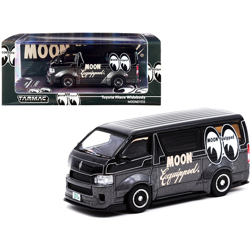 Toyota Hiace Widebody Van RHD "Mooneyes" Black and Gray Metallic 1:64 Diecast Model Car - Tarmac Works T64-038-ME2