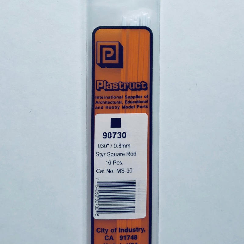 Plastruct 90730 Styrene Square Rod 0.030"x 10" (10)