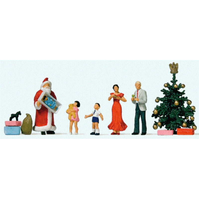 Preiser 1/87 HO "Merry Christmas" Figure Set (tree-5 Figures and Gifts) 10652