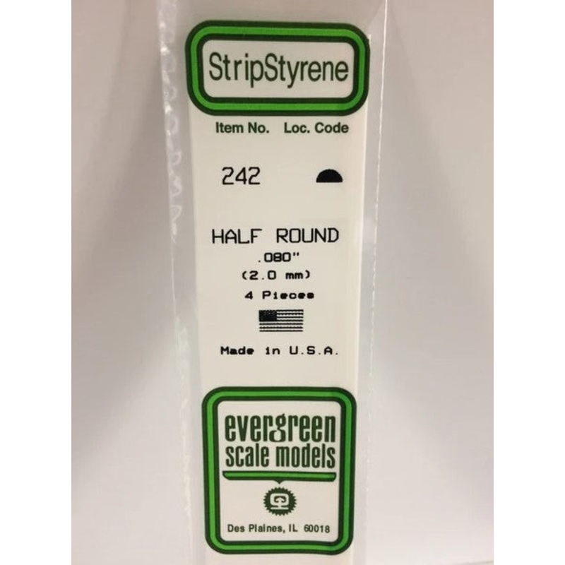 Evergreen 242 0.080" (2mm) Half Round (4pcs)