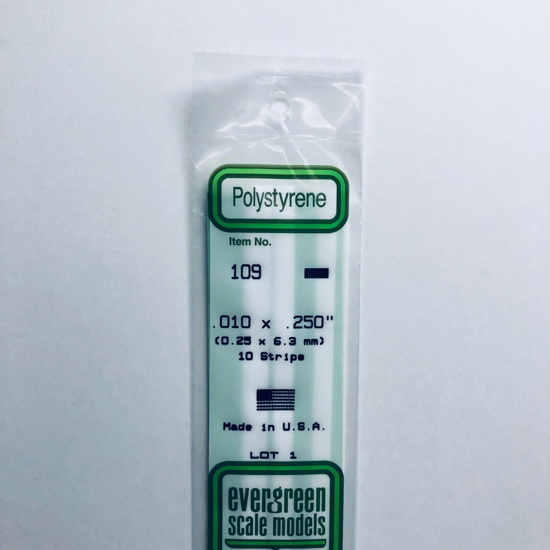 Evergreen 109 Styrene Plastic Strips 0.010" x 0.025" x 14"  (10)