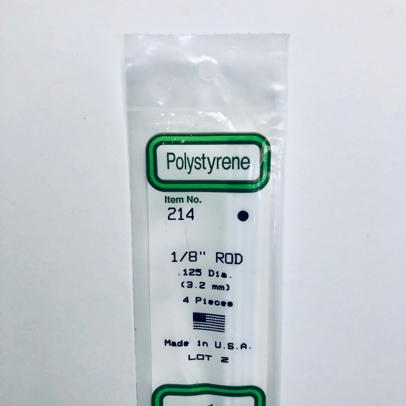 Evergreen 214 Styrene Plastic Rod 1/8"  0.125" x 14" (4)