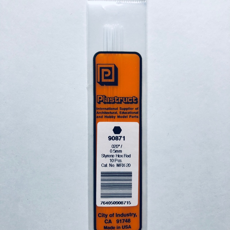Plastruct 90871 Styrene Hexagon Rod 0.020"x 10" (10)