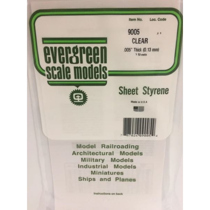 Evergreen 9005  .005" Clear Sheet (3pcs)