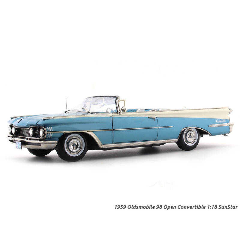 1959 Oldsmobile 98 Open Convertible Aqua Mist Polaris White 1:18 SunStar diecast scale model car collectible