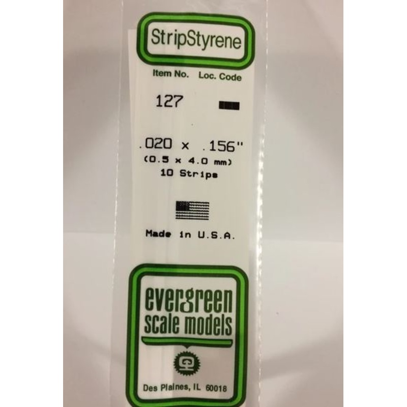 Evergreen 127 .020" x .156" (.5mm x 4.0mm) Strips (10pcs)