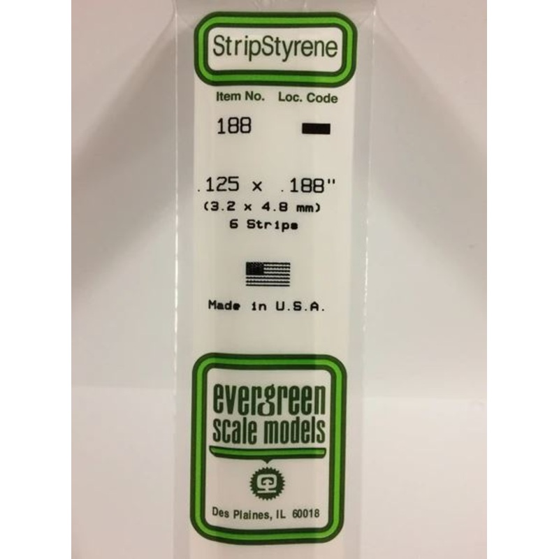 Evergreen 188 .125" x .188" (3.2mm x 4.8mm) Strips (6pcs)