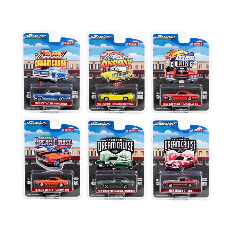 "Woodward Dream Cruise" Set of 6 pieces Series 1 1/64 Diecast Model Cars by Greenlight