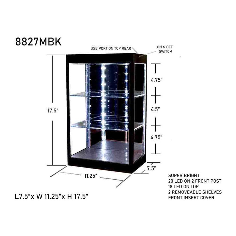 Showcase 3 Tier Display Case with Mirror Back Panel and LED Lights for 1/64-1/18  Scale Models