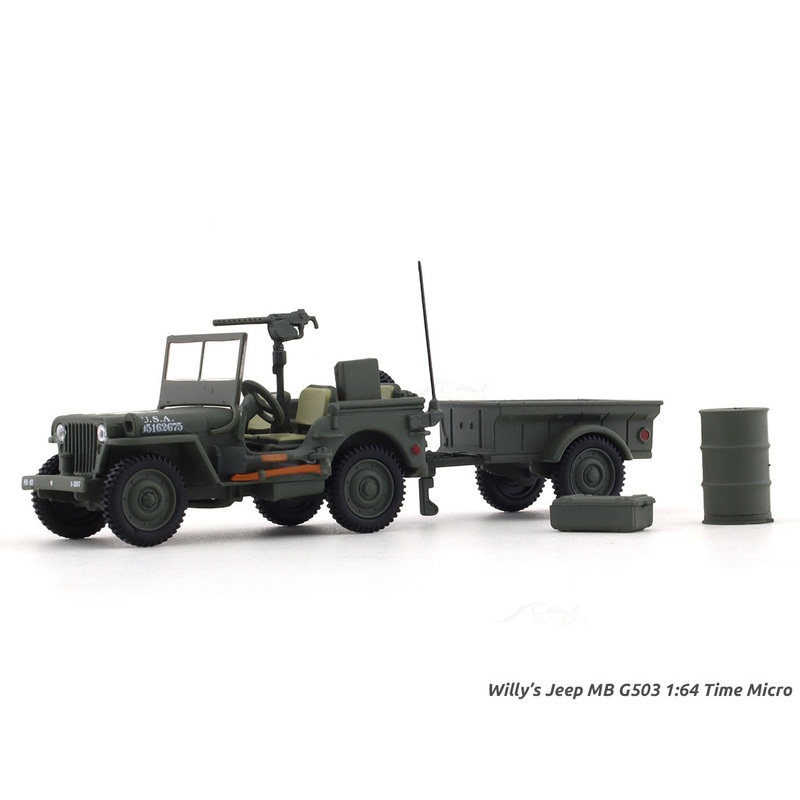 Willys Jeep MB G503 with trailer 1:64 Time Micro diecast scale model collectible