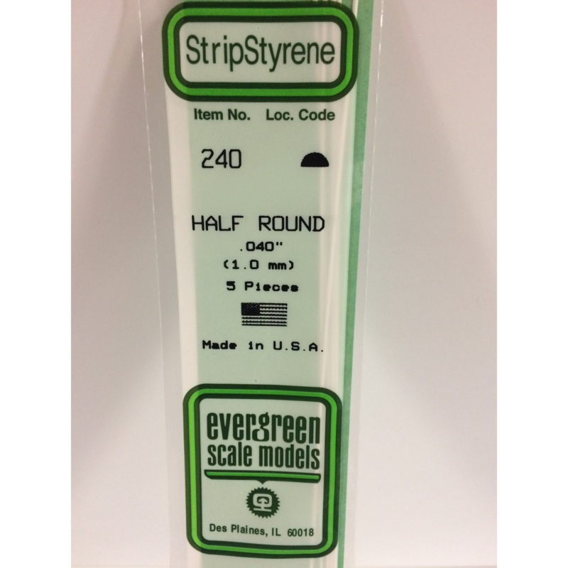 Evergreen 240 Styrene Plastic Half Round 0.040" x 14" (5)