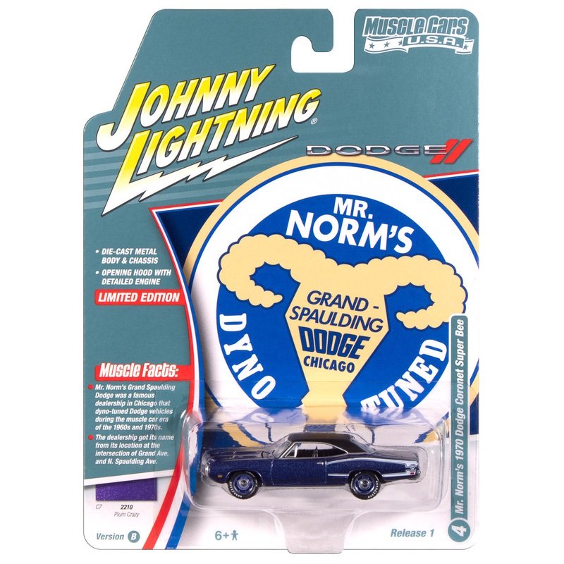 "PRE-ORDER" Johnny Lightning Muscle Cars Mr. Norm's 1970 Dodge Super Bee (Plum Crazy w/Flat Black Roof & White Super Bee C Stripe) 1:64 Scale Diecast (DUE NOVEMBER 2025)