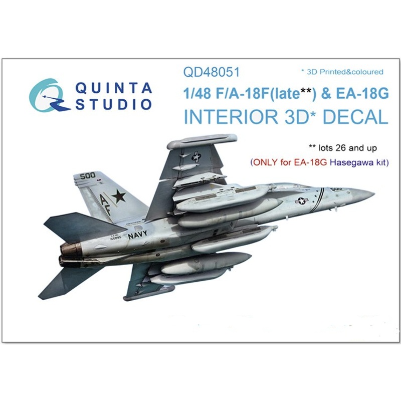 Quinta Studio 48051 1/48 F/A-18F Late/EA 18-G 3D-Printed & Colored Interior on Decal Paper (for Tamiya kit)