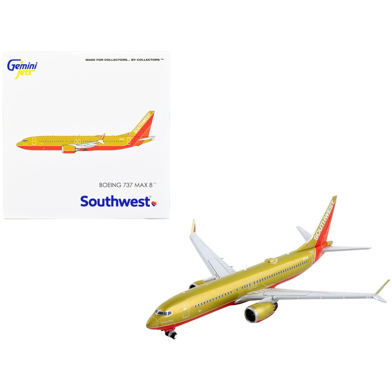 Boeing 737 MAX 8 Commercial Aircraft "Southwest Airlines" Gold with Red Stripes 1/400 Diecast Model Airplane by GeminiJets